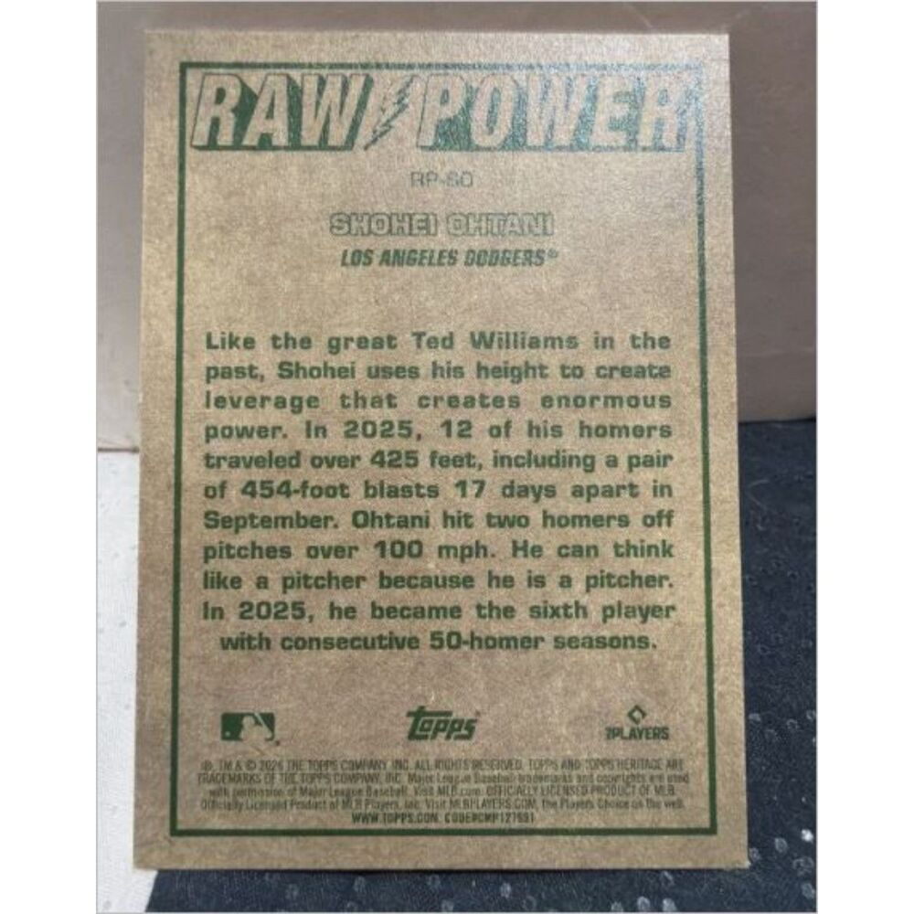 Shohei Ohtani,Los Angeles Dodgers 2026 Topps Heritage Raw Power Card #RP-SO 2026 - Picture 2 of 2
